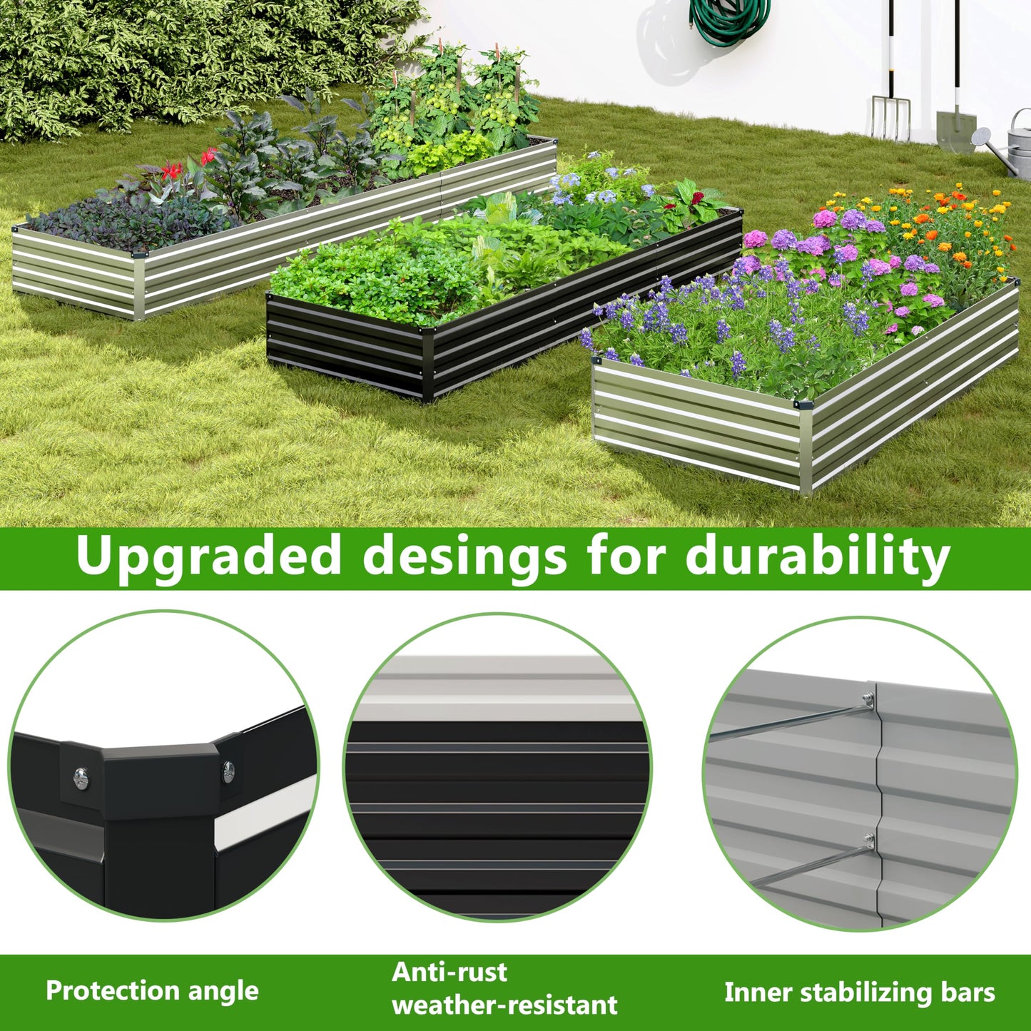 Easllre 2PCS 8x4x1ft Galvanized Raised Garden Bed Kit, Galvanized Planter Raised Garden Boxes Outdoor, Large Metal Raised Garden Beds for Vegetables,Black