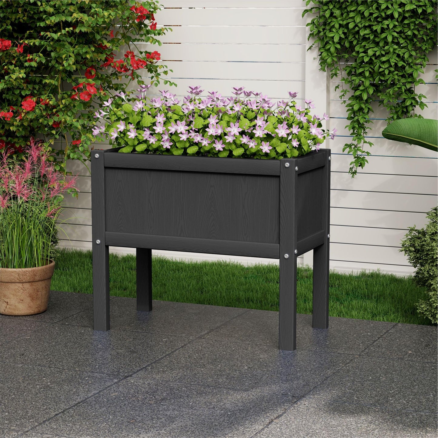 KETOYARK Raised Garden Bed with Drainage Hole Waterproof Small HDPE Elevated Planter Box with Legs Stable and Durable to Plant Herb Vegetable Flower,Patio,Balcony Outdoors/Indoors Black