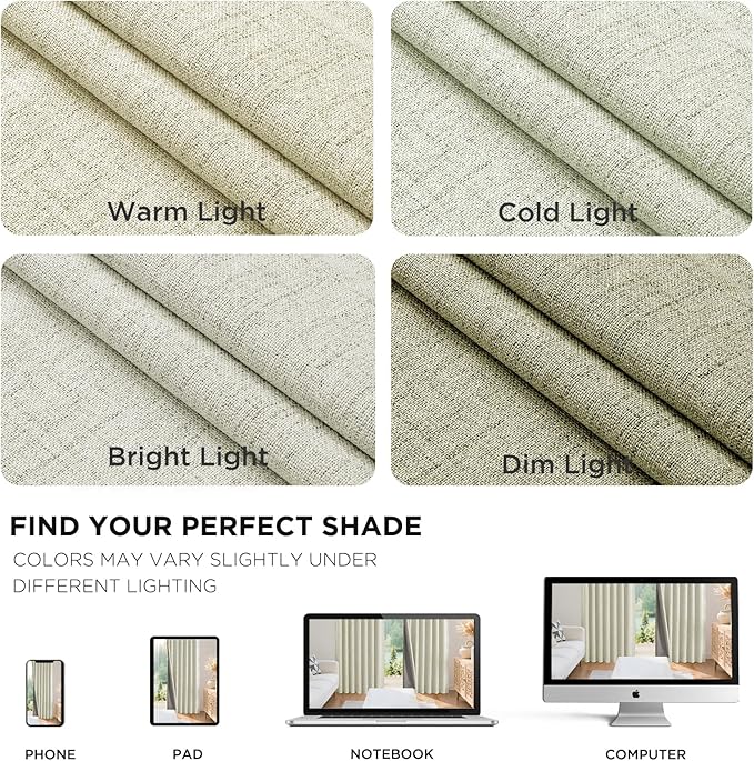 Joydeco Blackout Curtains for Bedroom - 90 Inch Long 100% Light Blocking 2 Panels Light Beige Drapes, Thermal Insulated Room Darkening Curtains, Linen Textured for Living Room, Rod Pocket & Back Tabs