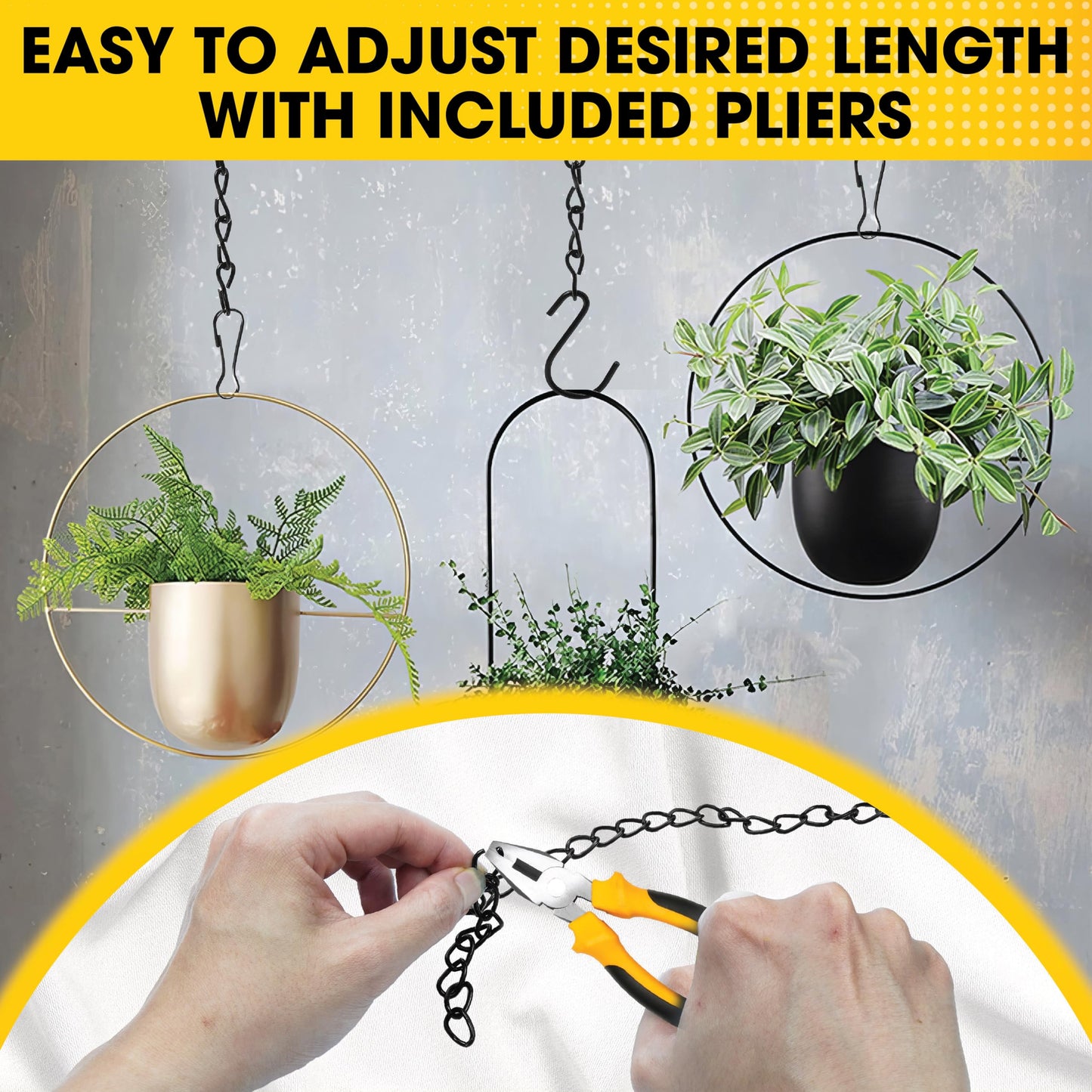 [Upgraded] 50FT Black Electroplated Steel Hanging Chain Roll, Pliers Included, 20LBS Load Capacity, Durable, Rust-Resistant, Adjustable Length for Hanging Bird Feeders, Planters, Lanterns, Billboards