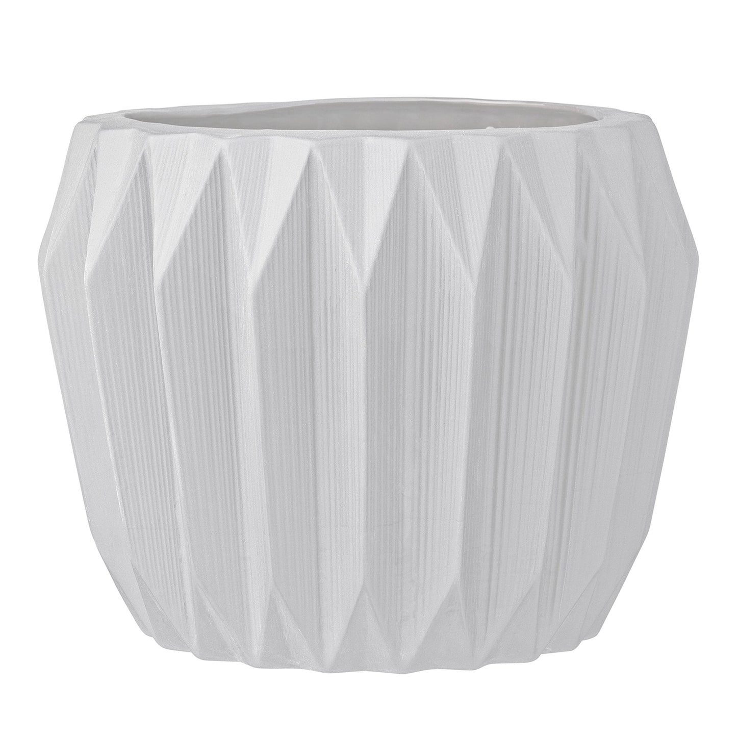Bloomingville White Fluted Stoneware Flower Pot
