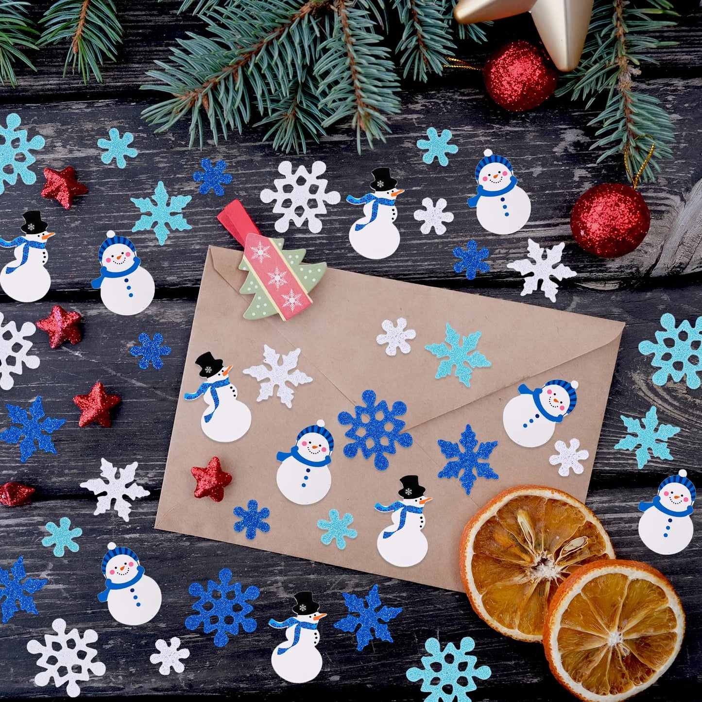 Whaline Winter Glitter Foam Sticker Kit 350Pcs Blue White Snowflake Snowman Foam Stickers Self-Adhesive Sticker Decals for Christmas Party Decor Winter DIY Crafts