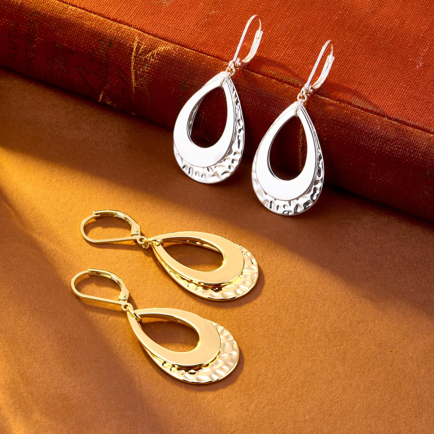 Sterling Silver Teardrop Dangle Earrings for Women Sliver Layer Leverback Hammered Dangle Earrings Jewelry Hypoallergenic Waterdrop Leverback Dangle Earring for Gifts