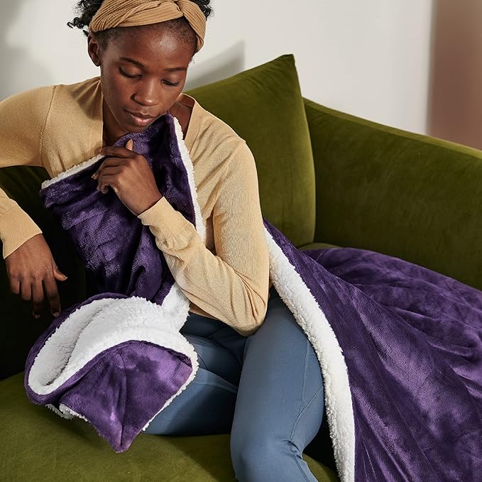 Bedsure Sherpa Fleece Throw Blanket for Couch - Thick and Warm, Soft Fuzzy Plush Throw Blanket for Winter, Purple, 50x60 Inches