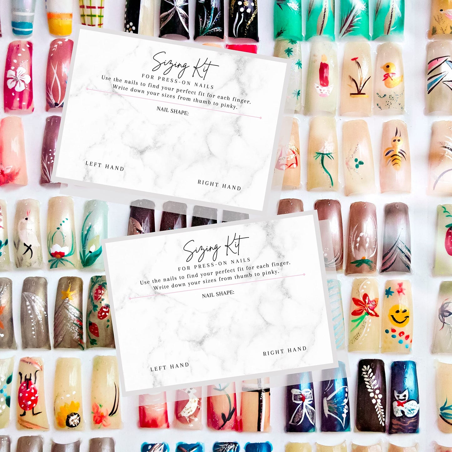 Lashicorn Press On Nail Sizing Card | 30 Pack | 5x7 inch Large Postcard |Press-On Nail Supplies | Press-On Nail Kit | Sizing Guide for Press-On Nails | Marble Design