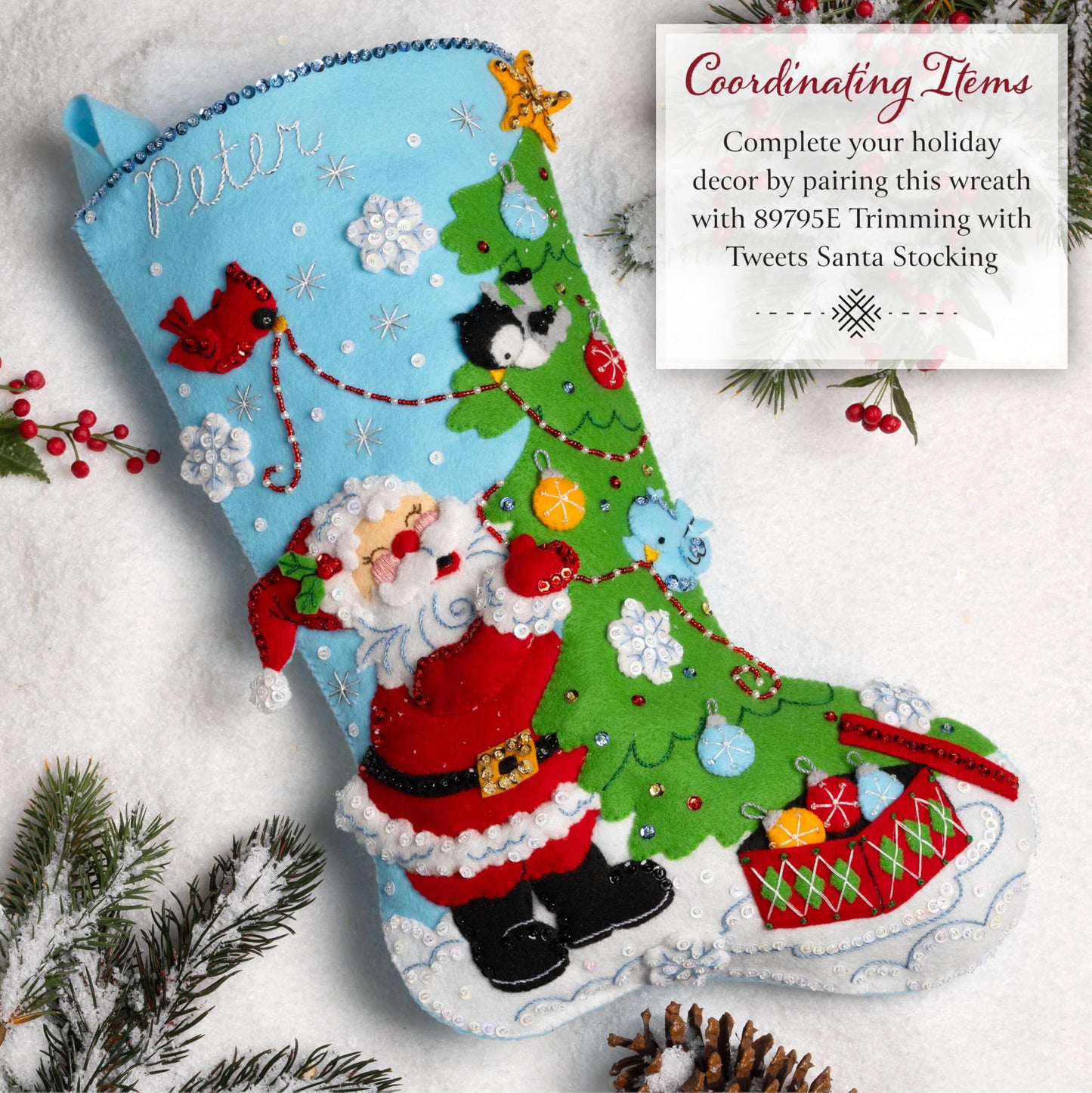 Bucilla, Felt Applique Wreath Making Kit, Santa's Winter Birds, Perfect for DIY Arts and Crafts