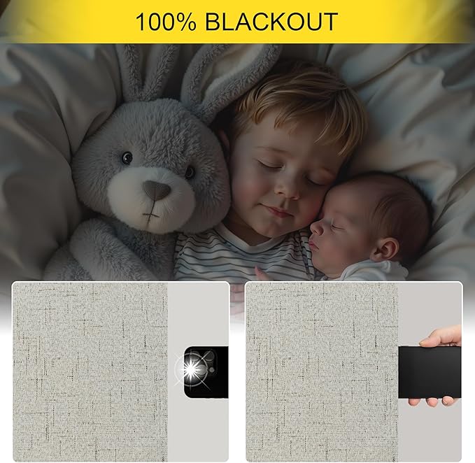 Black Out Linen Curtains 108 Inches Long for Living Room 2 Panels Set Total Blackout Flax Pleated Drapes Back Tab Neutral Boho Ceiling Floor 108 Inch Window Curtains Bedroom Cottage Core Stone Taupe