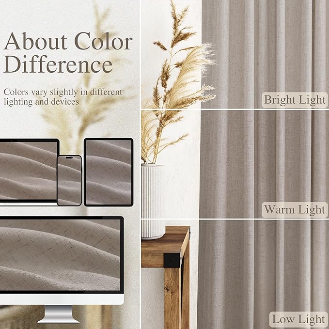 Nanspring Stone Beige Linen Curtains for Living Room 120 Inches Long Light Filtering Semi Sheer Curtain Back Tab Simple Modern Luxury Long Floor to Ceiling High Window for Bedroom 52x120, 2 Panels