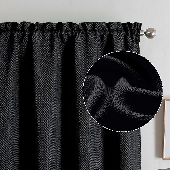 Chyhomenyc Black Curtains 84 Inches Long 2 Panels, Faux Linen Light Filtering Soft Burlap Textured Privacy Farmhouse Curtain Drapes for Living Room Bedroom, 40" Wx84 L
