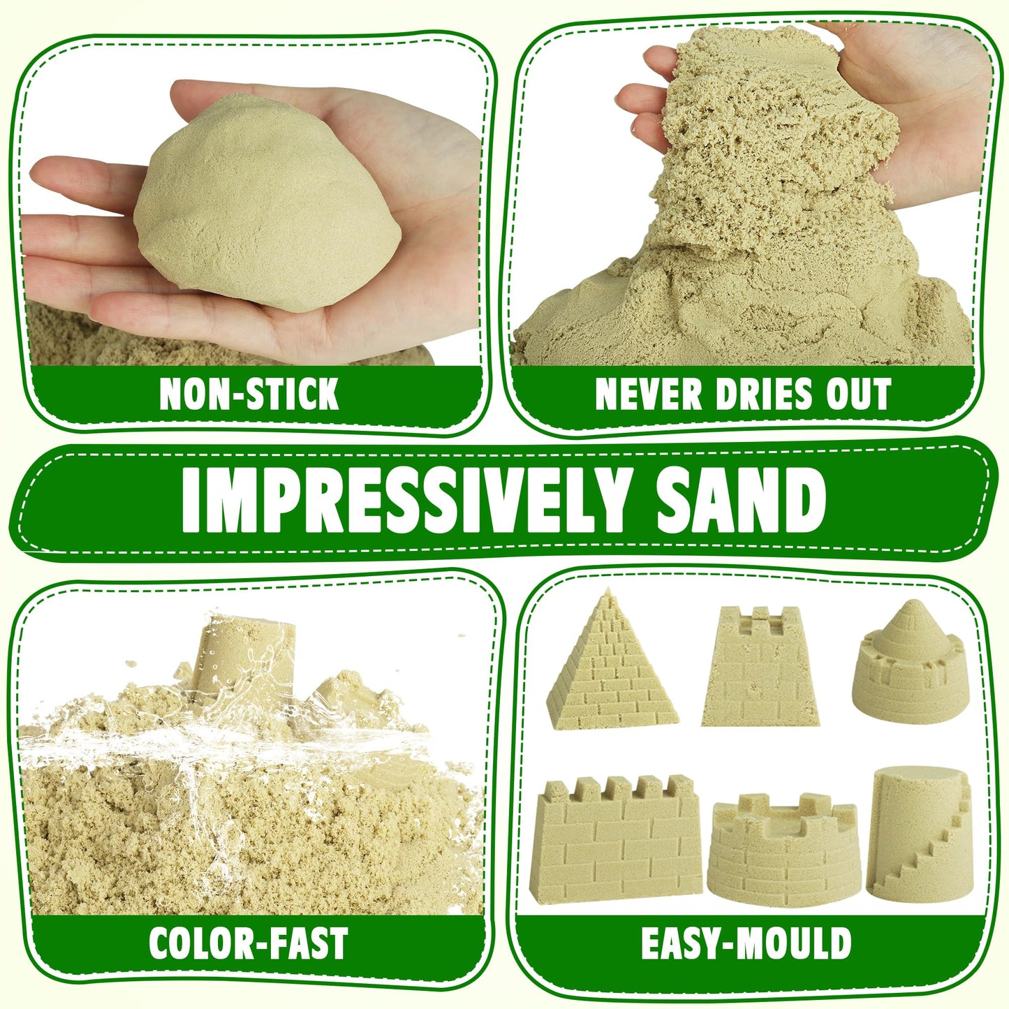 Billeeit Sand Construction Kit with Big Foldable Sandbox and 2.2lbs Moldable Sensory Play Sand, Truck Toys Including Castle Molds and Other Accessories - 36Psc Set Gifts for Kids 3+