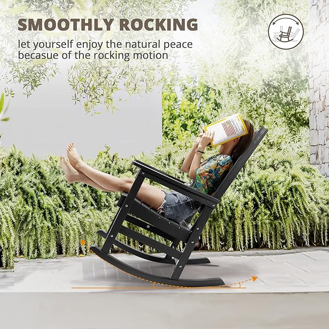 LUE BONA Outdoor Rocking Chairs Set of 2, Weather Resistant HDPS Poly Rocker Chairs, 350lb Heavy Duty, Oversized Porch Rocker for Adult, High Back Smooth Rocking Chairs for Outdoor & Indoor, Gray