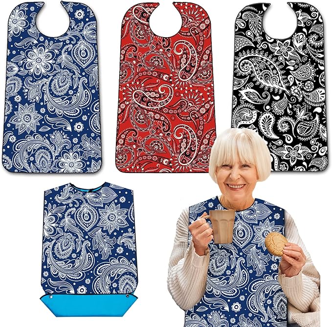 Adult Bibs with Crumb Catcher, Washable and Adjustable Adult Bibs for Women Men Elderly Seniors