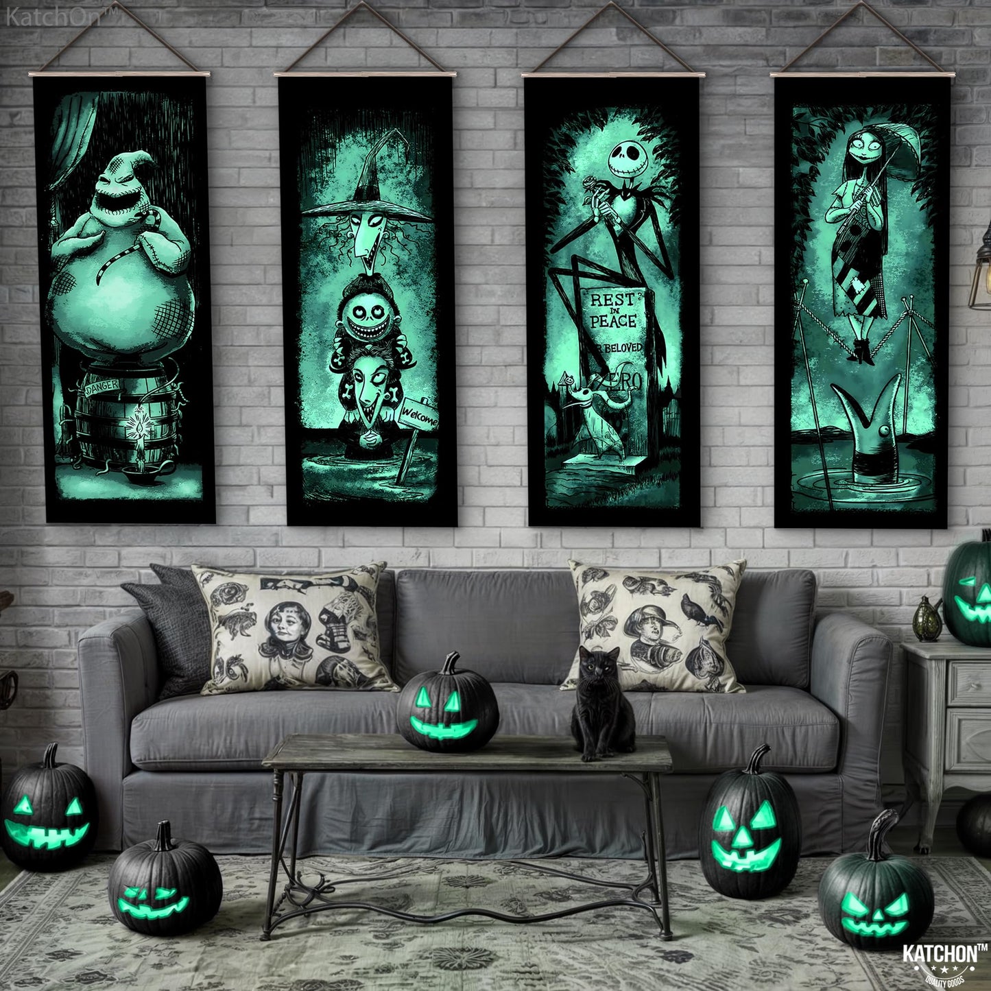 KatchOn Spooky Stretching Portrait - 47x16 Inch, Pack of 4 | Haunted Mansion & Skeleton Banner for Halloween Decorations Indoor, Outdoor | Halloween Wall Decorations