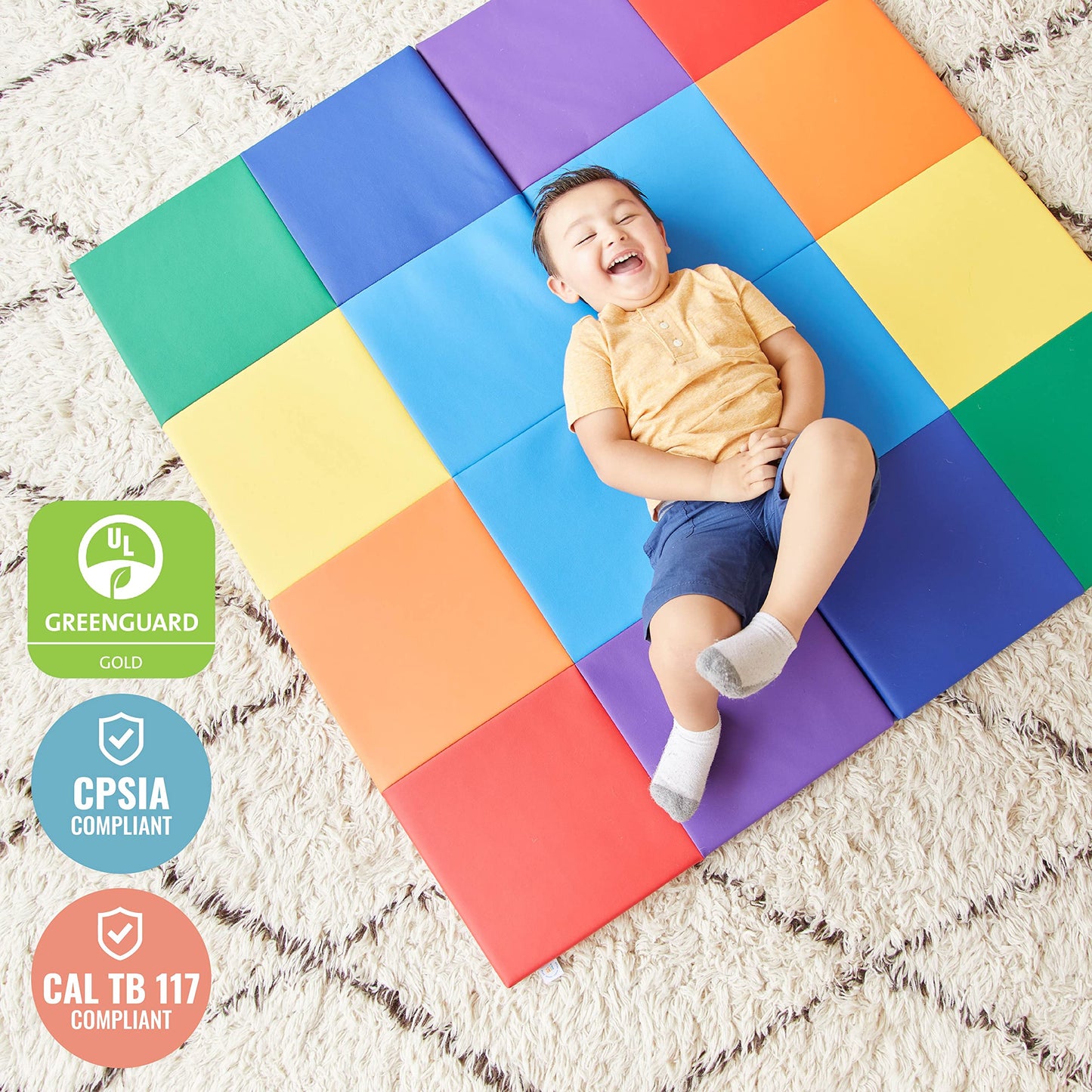 ECR4Kids SoftZone Square Dance Folding Activity Play Mat, 48in Square, Baby Essentials, Assorted
