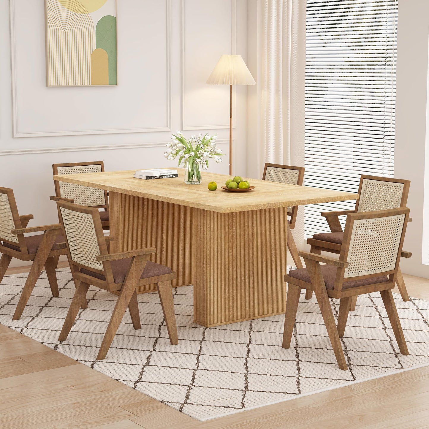 weselon 78 Inch Dining Table for 6 8 10, Modern Farmhouse Rectangular Kitchen Table, Long Dining Room Tables with Wood Strip Base for Kitchen Living Room (Natural)