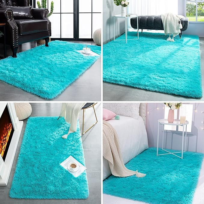TWINNIS Super Soft Shaggy Rugs Fluffy Carpets, 4x5.9 Feet, Indoor Modern Plush Area Rugs for Living Room Bedroom Kids Room Nursery Home Decor, Upgrade Anti-Skid Rectangular Fuzzy Rug, Blue
