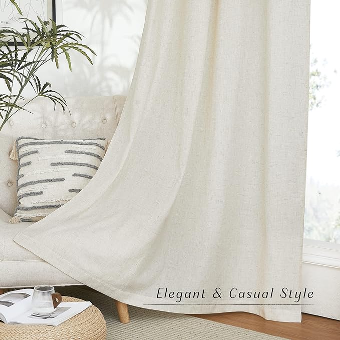 NICETOWN Natural Linen Semi Sheer Doorway Curtains, Grommet Top Thick Flax Semi Sheer Vertical Drapes Privacy Assured with Light Filtering for Bedroom/Living Room, W55 x L80, 2 Panels