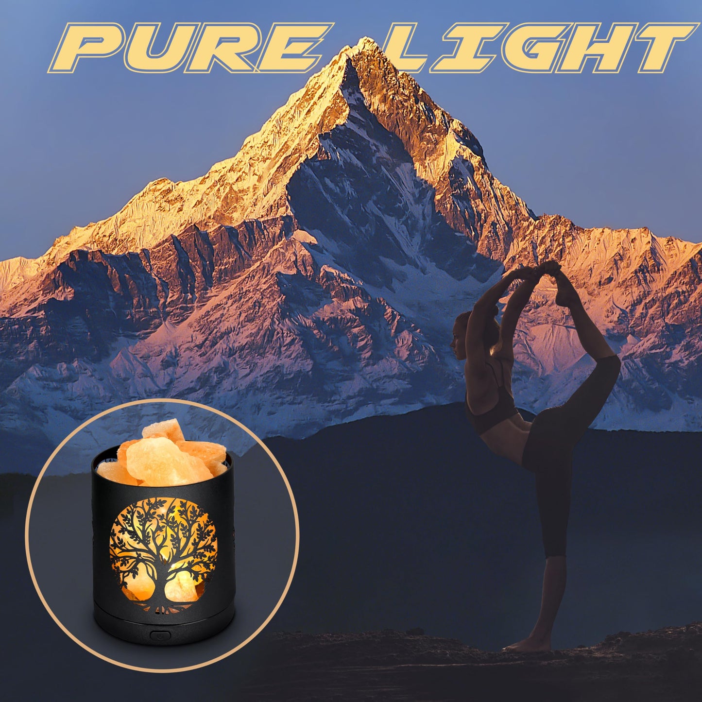 SUNYA Himalayan Salt Lamp - Metal Basket with 5 LED Bulbs, Pink Rock Salt Lamp Night Light with USB Power Cable. Battery Powered Support
