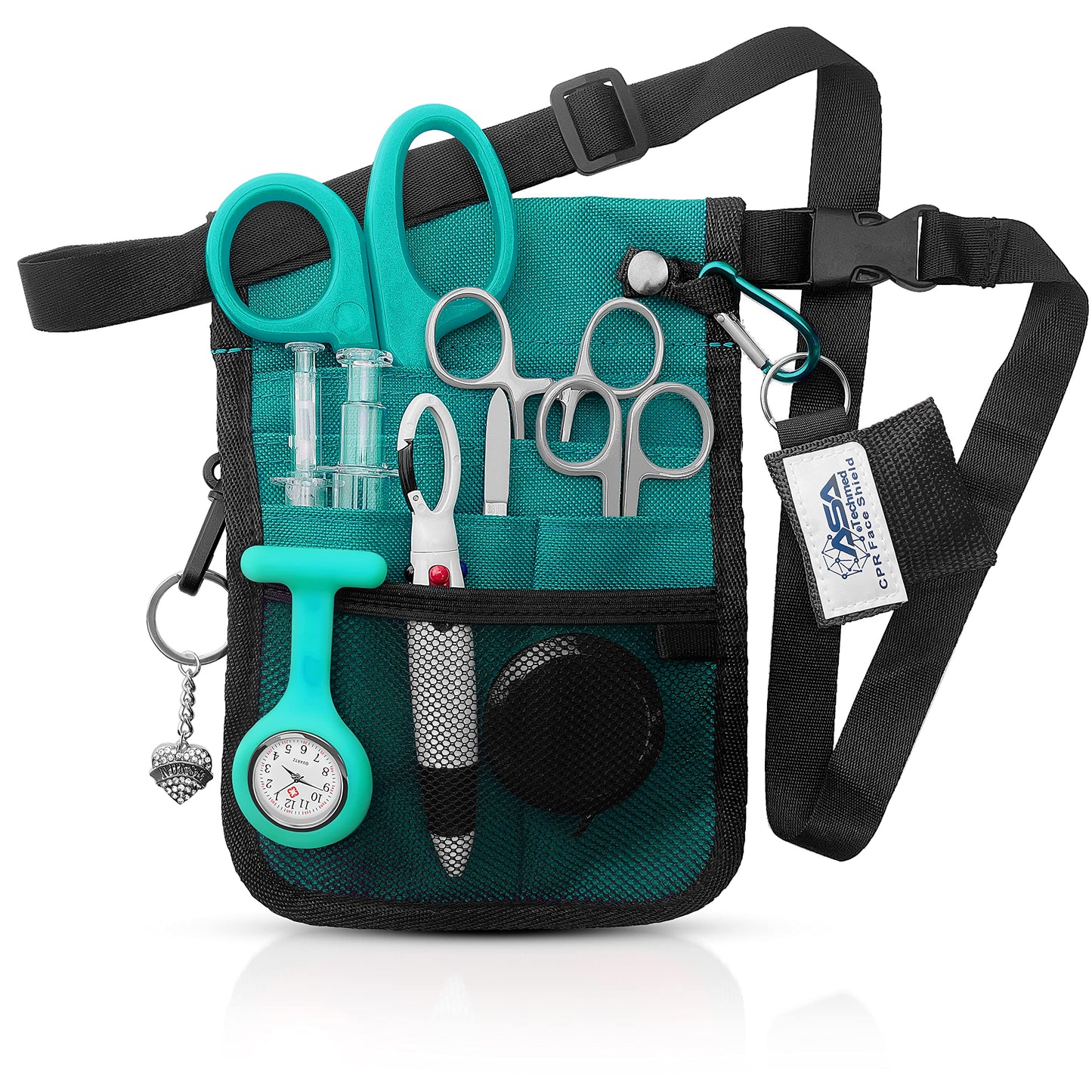 ASA TECHMED Nurse Utility Belt – Complete Medical Belt Utility Kit, Pro Pack Pocket Organizer Pouch Hip Bag for EMT, CNA, NP, PA, Student, Teal
