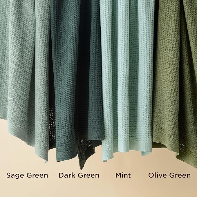 Bedsure 100% Cotton Blanket King Size for Bed - Breathable and Soft, Waffle Weave Blanket for Summer Spring, Sage Green, 104x90 inches