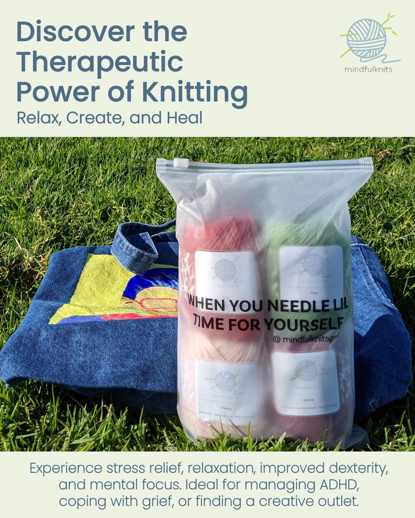 mindfulknits - Beginners Washcloth Knitting Kit - Includes 100% Cotton Knitting Yarn + Circular Knitting Needles & Yarn Needle (Flora Colored Cotton Yarn) - Mindful Crafting Kit