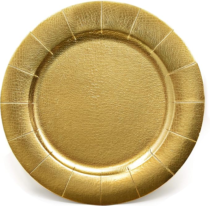 Gift Boutique 120 Disposable Gold Round Charger Plates 13" Dinner Table Serving Tray Plate Heavy Duty Reusable Paper Cardboard Platters for Table Setting Place Mats Cupcake Dessert Wedding Food Safe