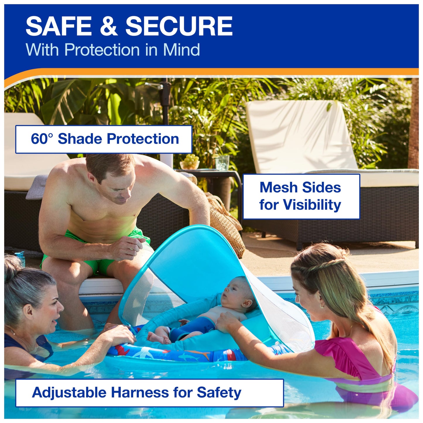 SwimWays Infant Spring Float, Baby Pool Float with Canopy, Swimming Pool Accessories for Kids 3-9 Months, Shark