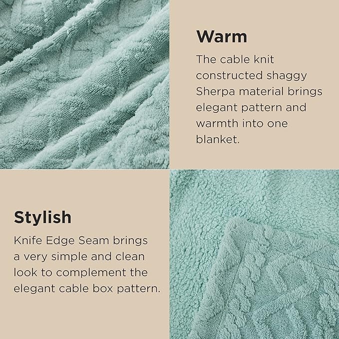 Bedsure Sherpa Fleece Blanket Twin Size for Bed - GentleSoft Fluffy & Cozy Cable Jacquard Tufted for Women Gift, Thick and Warm Blankets for Winter, Sage Green, 60x80 Inches