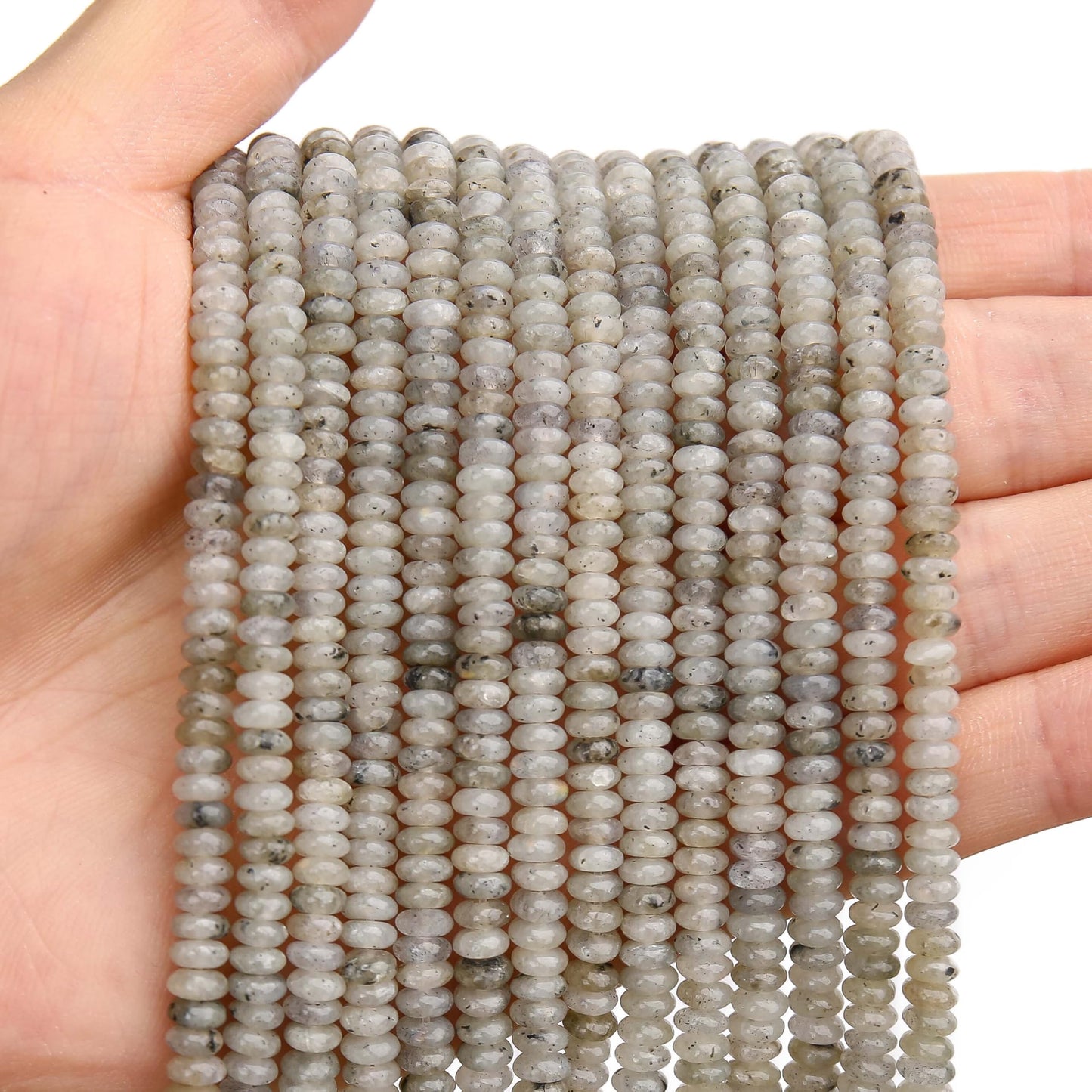 BONNY BOXX 1 Strand (150PCs) Natural 2 * 4mm Grey Labradorite Rondelle Beads, Natural Abacus Disk Stone Beads Loose Spacer Gemstone for DIY Bracelet Necklace Jewelry Making
