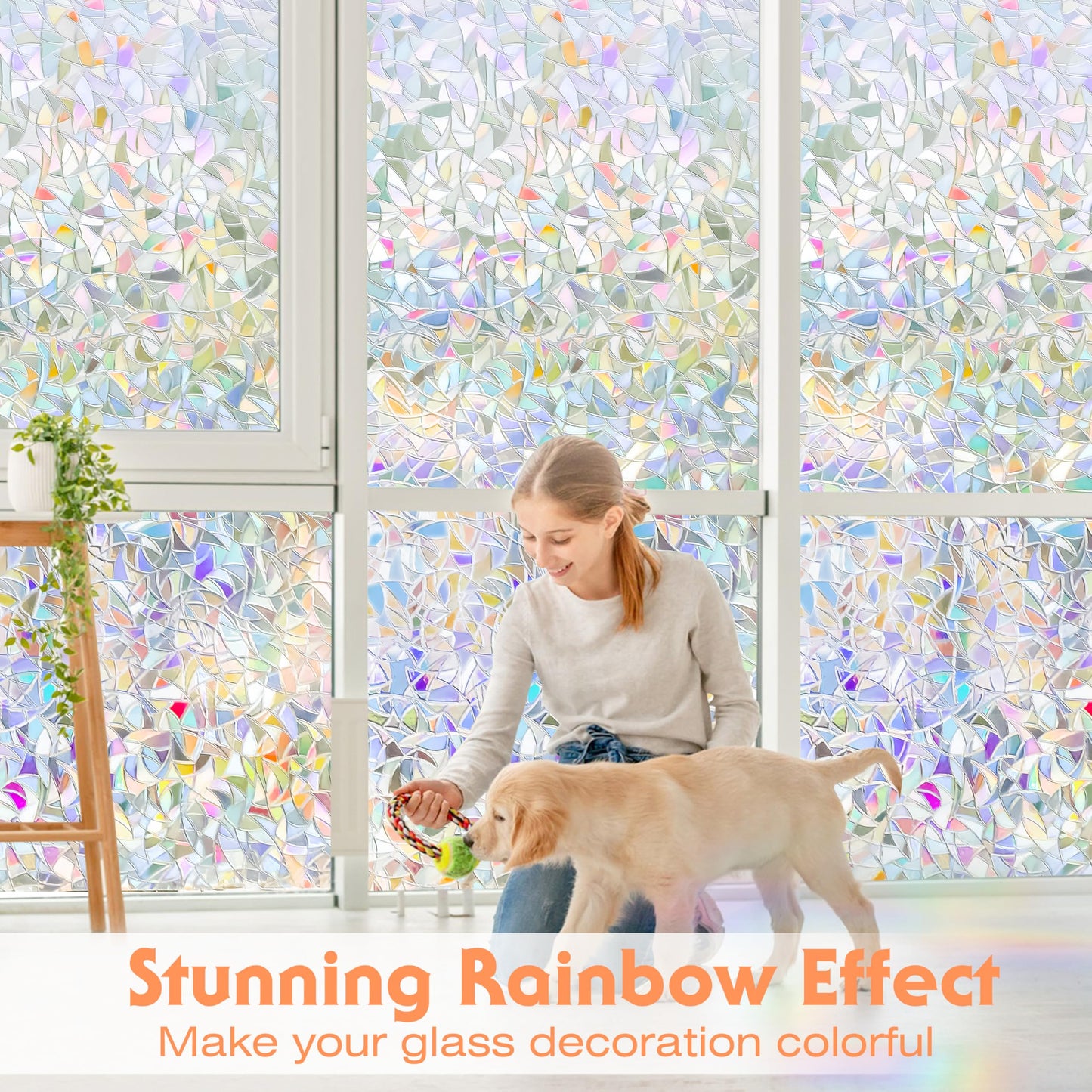 Hilarious Rainbow Privacy Window Film, Stained Vinyl 3D Decorative, Removable Decals, Static Cling Tint Film, Static Window Clings for Glass, Non-Adhesive (17.5'' x 197'')