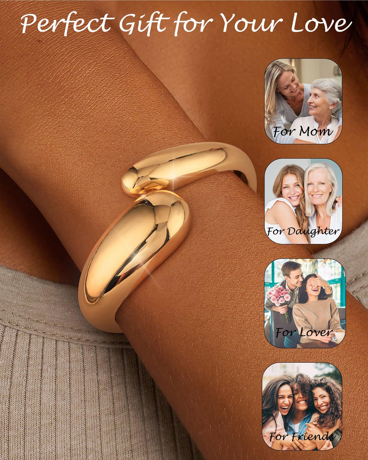 TOBENY Gold Bangle Bracelets for Women Trendy Waterdrop Adjustable Twist Cuff Bracelet Thick Chunky Gold Bracelet Jewelry Gifts