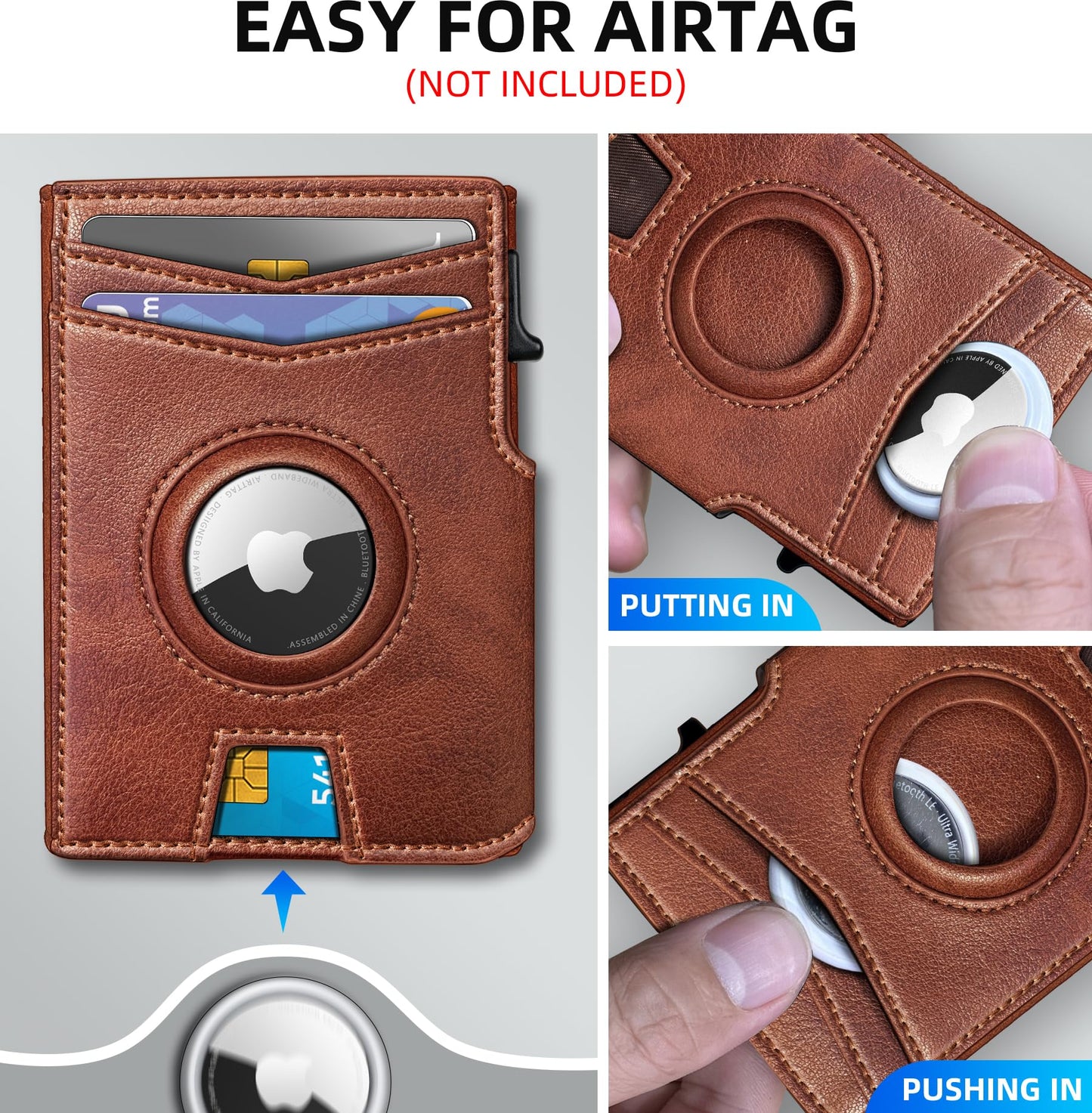 miyozi Airtag Wallet for Men,with Money Clip 10 Cards Metal Case Smart Slim Pop Up Credit Card Holder Flip with Magnetic Closure RFID Blocking wallet with Gift Box
