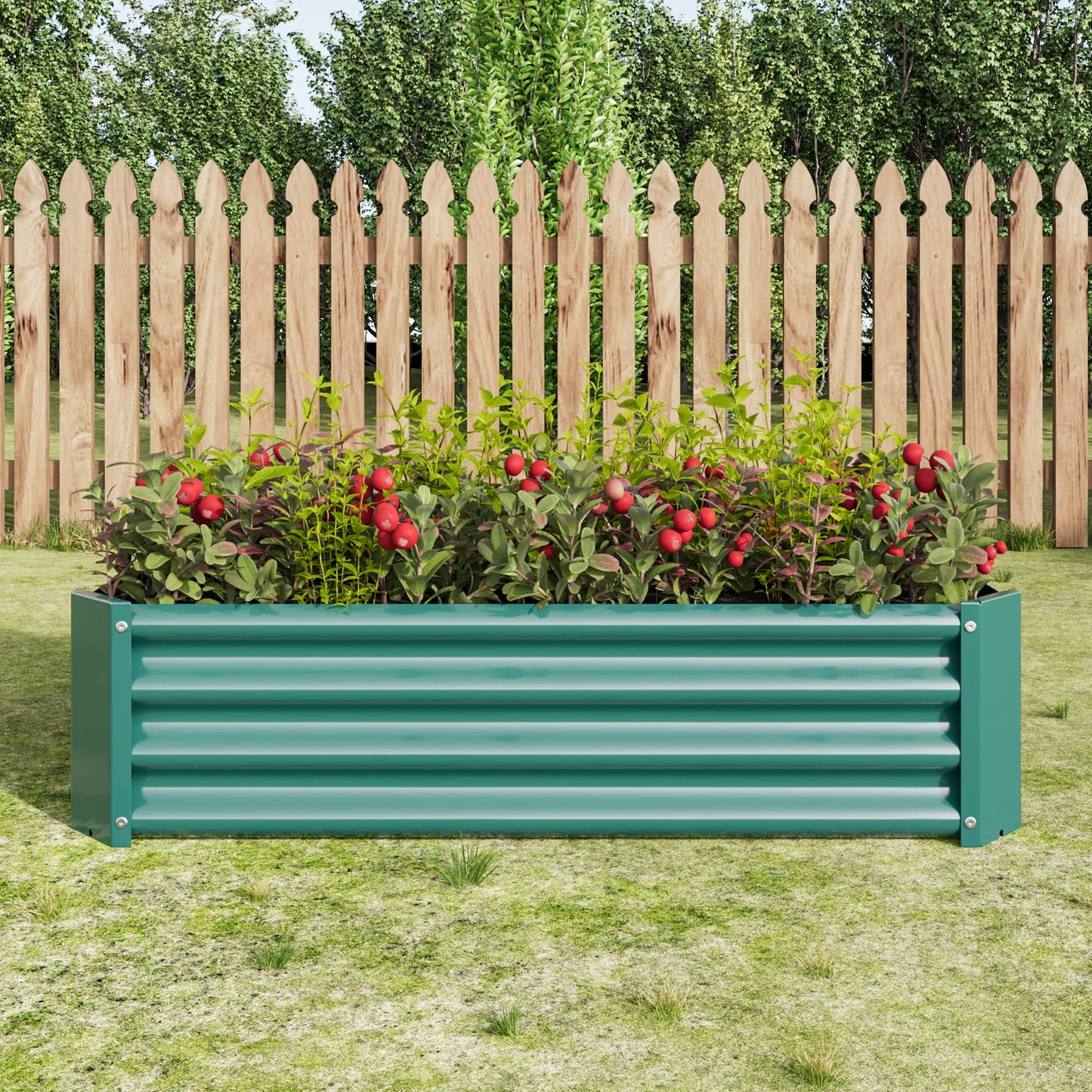 Metal Raised Garden Bed Outdoor, Rectangle Galvanized Rustproof Raised Planter Boxes for Flowers, Plants, Vegetables, Herbs (Green, 4x2x1FT)