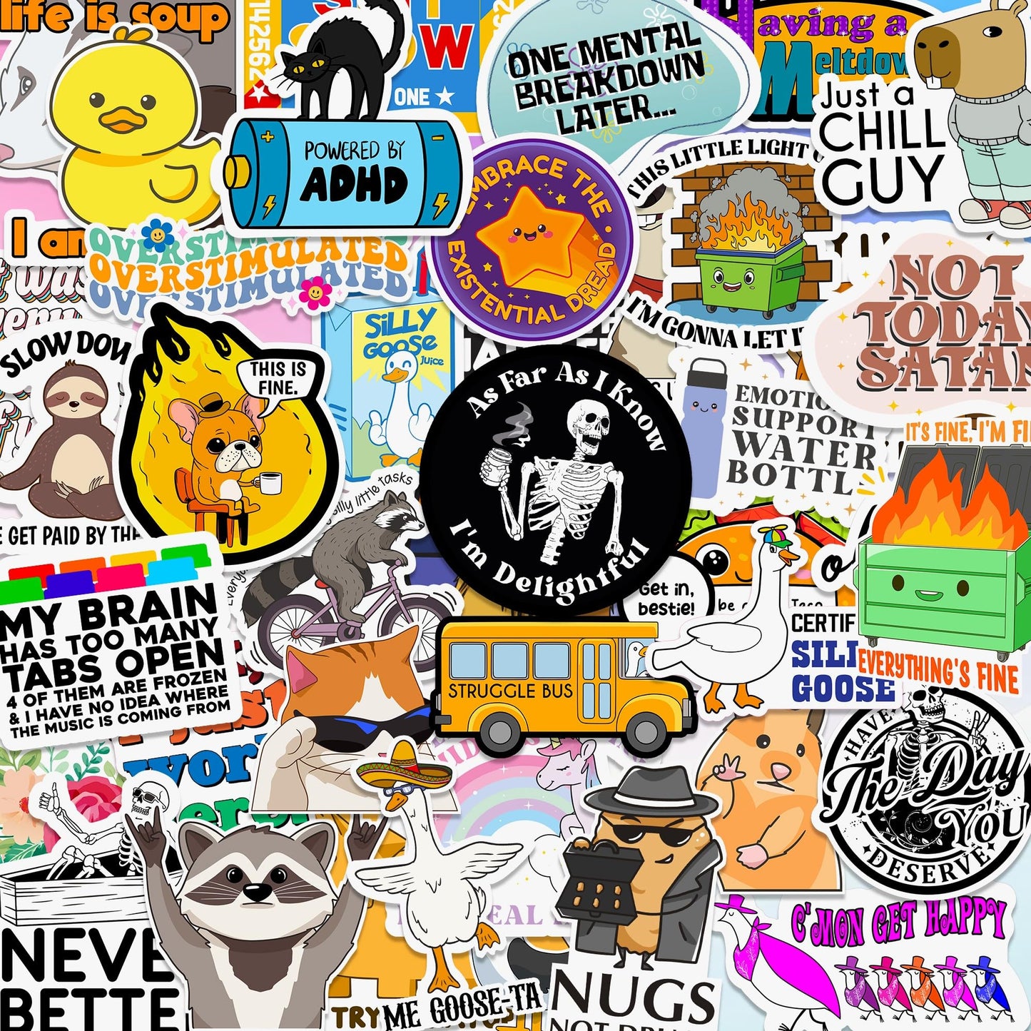 Hot Mess Xpress by Puraesla - 225PCS Funny Holographic Stickers for Adults, Waterproof Vinyl Pack Sarcastic Relatable Meme Decals for Laptop, Water Bottle, Phone, Kindle, Journal, Scrapbooking