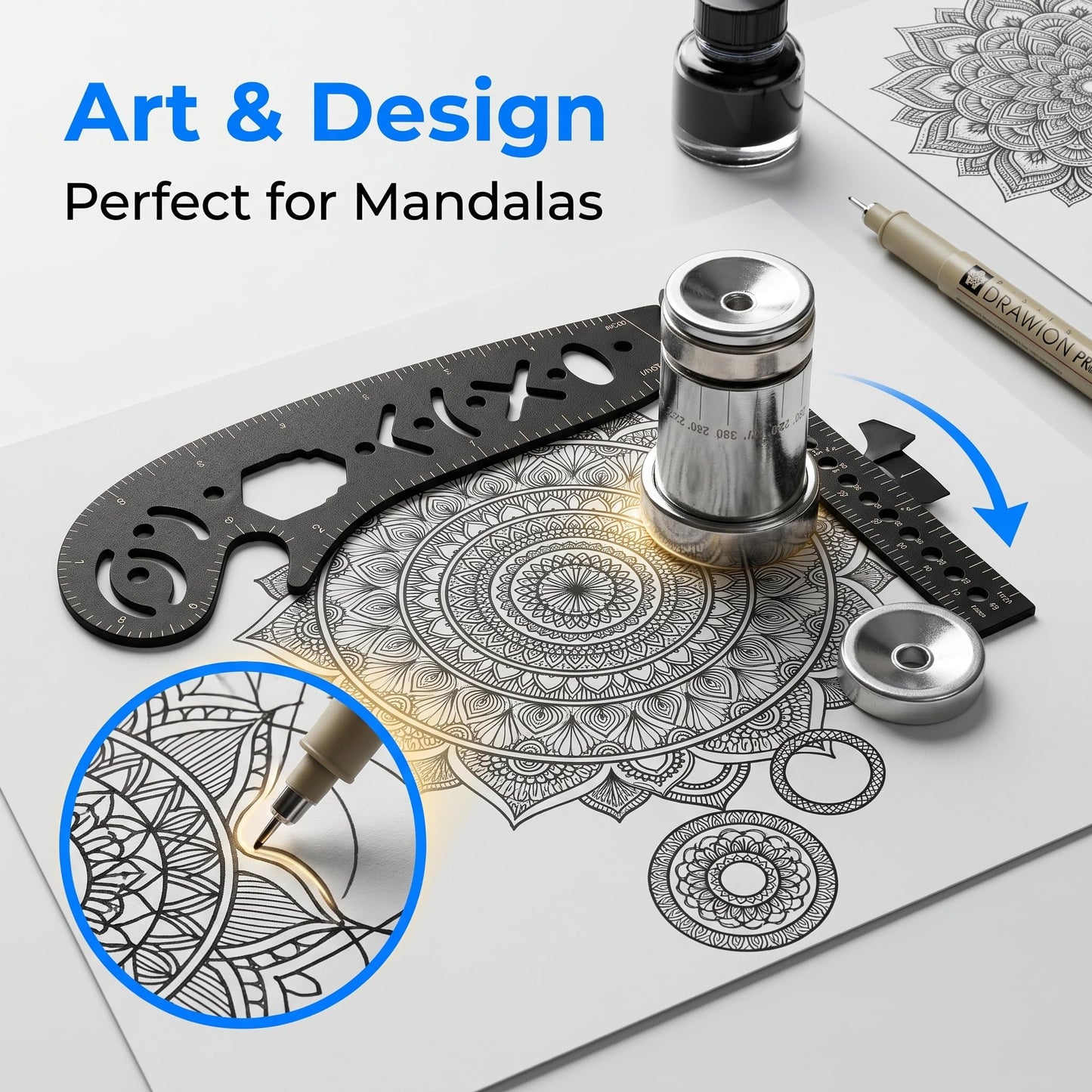 Circle Drawing Tool, Drawing Ruler, Iron Magnetic Compass Measurement Drawing Accessory Scribing Tool for Periodical Enthusiasts Artists Designers(Black, 17mm)