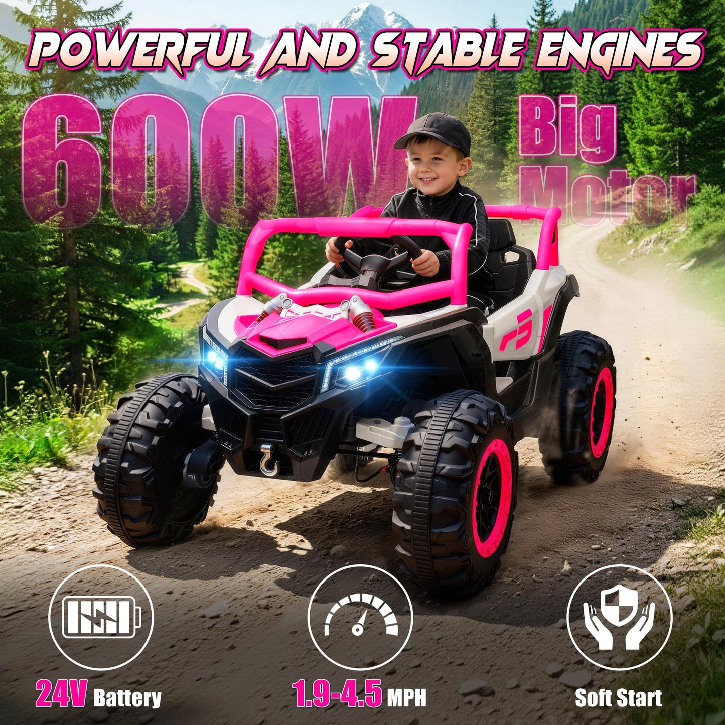 24V Ride On Car for Kids w/Remote Control, JOYRACER Battery Powered Off-Road UTV, 4x150W Motors,4 Shock Absorbers, 4.5 Mph Max Speed, Bluetooth, MP3, Lights, Electric Car for Big Kids