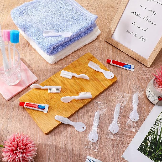 Patelai 100 Pcs Handle Toothbrush Thumbprint Individually Packaged Security Toothbrush Bulk with Short Handle Soft Bristles for Portable Travel Teeth Cleaning, Mini Size