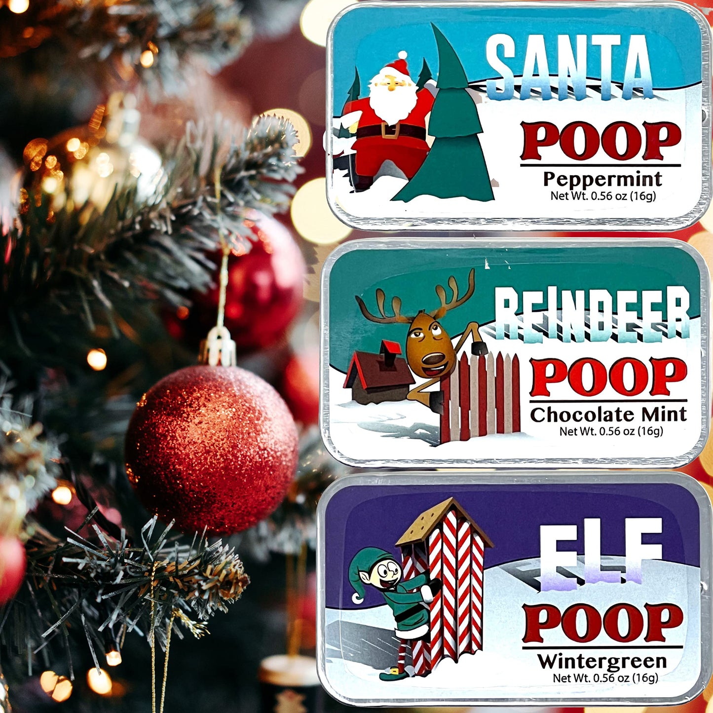 Christmas Poop Mints - Christmas Novelty Candy Mint Tins Gag Gifts (Set Of 3) Funny Christmas Stocking Stuffers