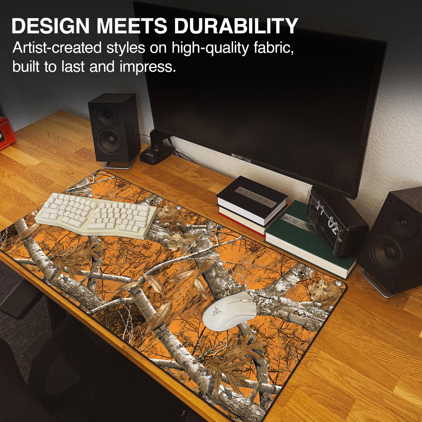 MPCO. Real Tree Large Gaming Desk Pad - 36" x 17" Aeroglyde Fabric Edge Orange – Without Logo Desk Mats - Non-Slip, Washable, Smooth Glide for Precision Gaming & Work