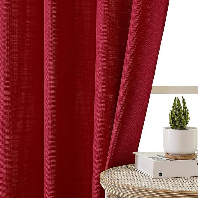 Chyhomenyc Christmas 2 Panels Red Kitchen Curtains 36 Inch Length, Faux Linen Textured Small Cafe Curtain Tiers, Light Filtering Short Window Curtains for Bathroom Basement, 30x36 inch, 2PCS