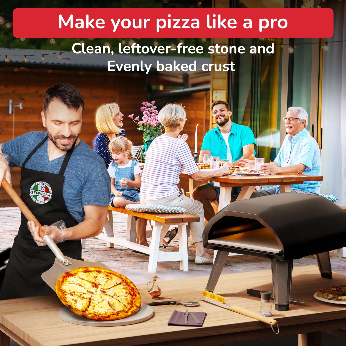 Senwosa Pizza Oven & Stone Brush with Scraper, Turning Fork & Bubble Popper Bundle - Essential Accessories & Tools for Any Pizza Oven