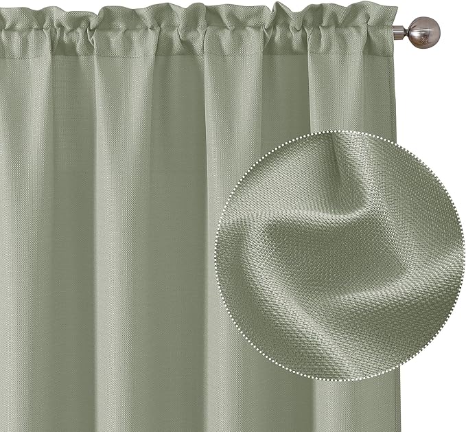 Chyhomenyc Bennet Light Green Curtains 84 Inches Long 2 Panels, Faux Linen Textured Semi Sheer Light Filtering Soft Airy Privacy Farmhouse Curtain Drapes for Living Room Bedroom, 40" Wx84 L