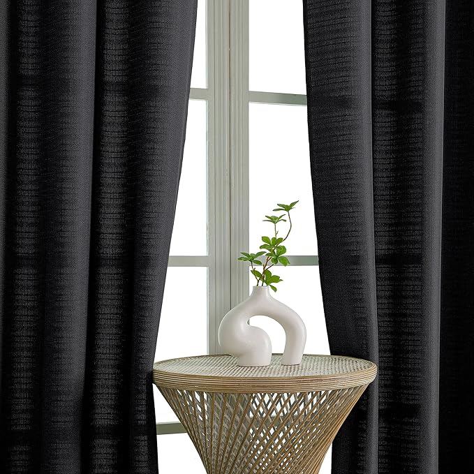 Chyhomenyc Black Curtains 84 Inches Long 2 Panels, Faux Linen Light Filtering Soft Burlap Textured Privacy Farmhouse Curtain Drapes for Living Room Bedroom, 40" Wx84 L