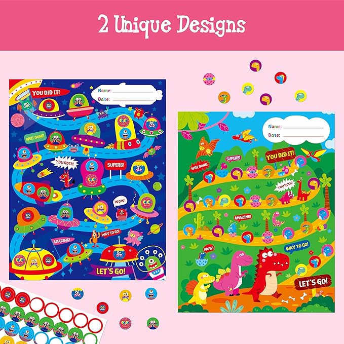 40 Pack Incentive Chart, 2 Adorable Designs with 1078 Stickers, Classroom Family Reward Chart System for Kids Homework Assignments, Attendance, Good Behavior, Chores, Potty Training Progress