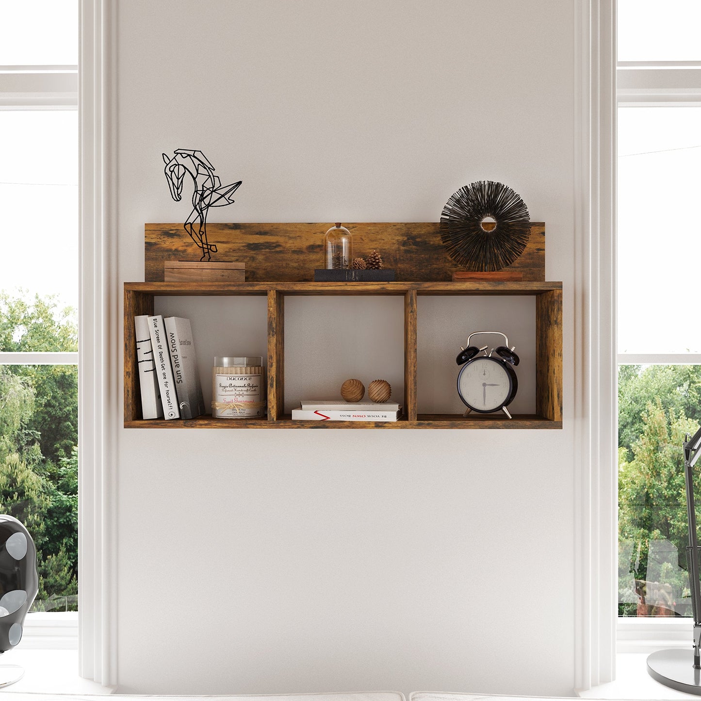 Danya B. Modern 3 Cube Floating Wall Shelf with Display Ledge - Easy to Hang Wall Mounted Triple Cubby Shelf (Aged Pine)