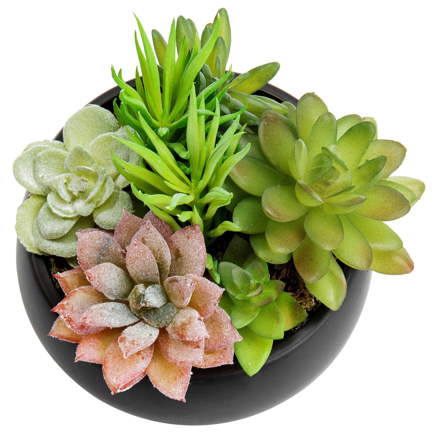 MyGift Mini Artificial Succulent in Pot, Fake Plant Arrangement in Black Ceramic Planter Bowl