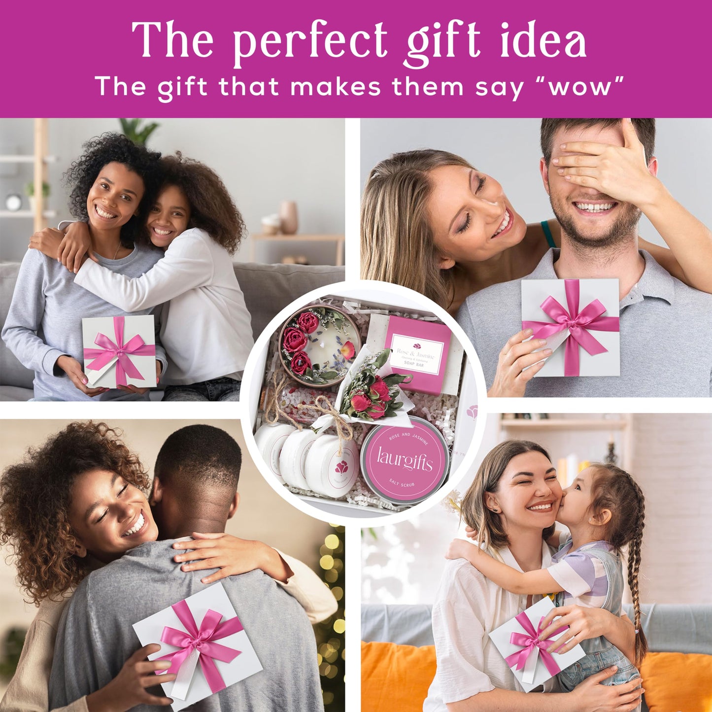 Mothers Day Spa Gift Set for Women – Rose & Jasmine Candle Gift Set with Bath Treats, Relaxing Self Care Basket, Birthday Gift for Mom or Friend