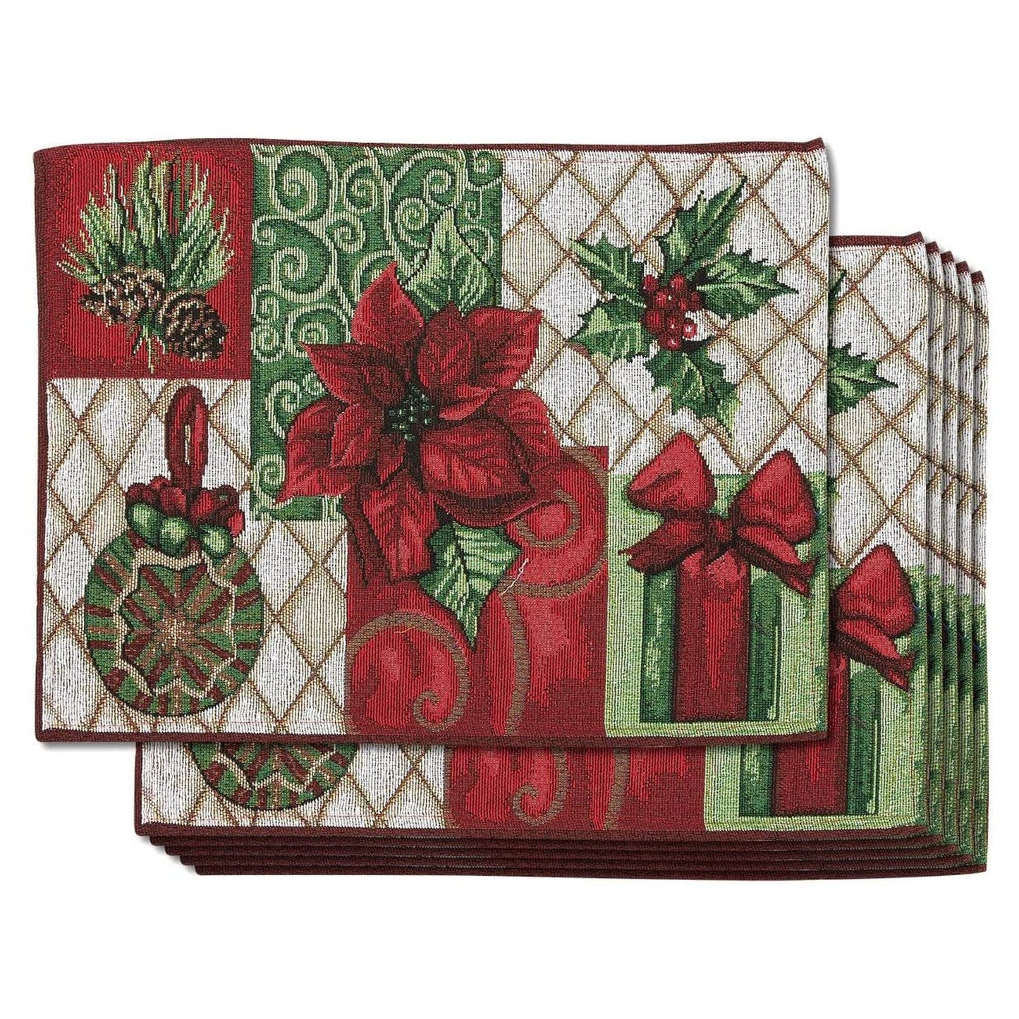 Juvale Rectangular Cloth Placemats - Durable Polyester Poinsettia Table Mats - Easy-Care Poinsettia Placemats - Versatile 6-Piece Indoor & Outdoor Table Mats - Pack of 6, 18.5" x 13" - Multicolor