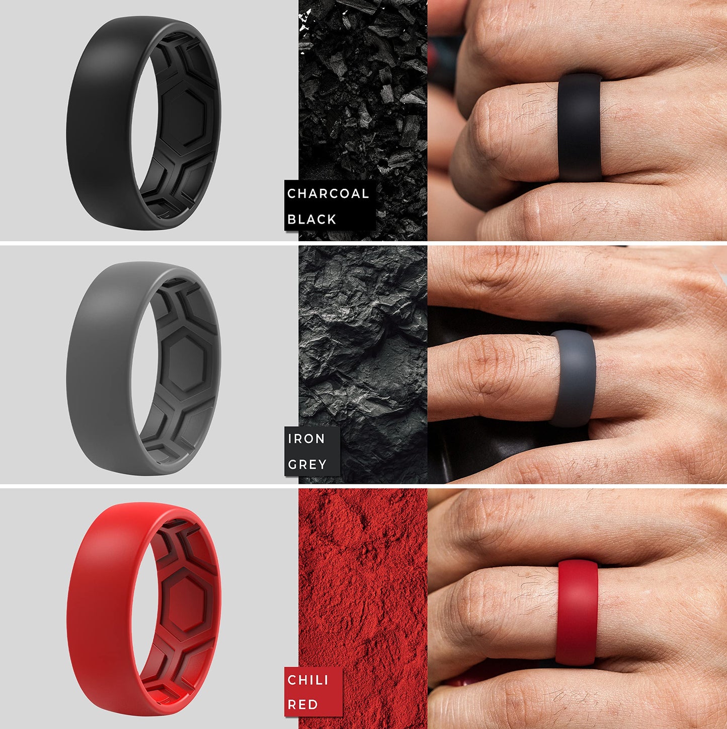ThunderFit Men's Patterned Silicone Rings, 8mm Wide 2.2mm Thick Rubber Bands,Variety Multipack 1,4,7