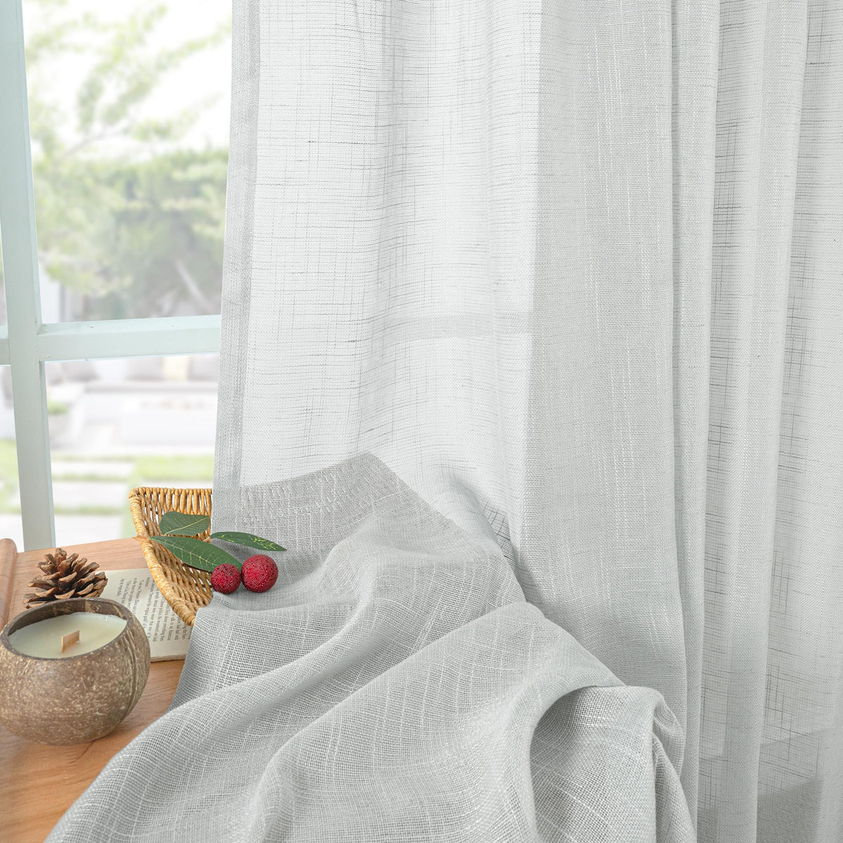 Light Grey Linen Curtains 63 Inch Length for Living Room Window (2 Count)